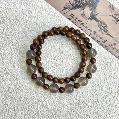 Golden silk sandalwood with smoke purple agate double circle women's beaded simple bracelet
