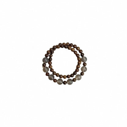 Golden silk sandalwood with smoke purple agate double circle women's beaded simple bracelet