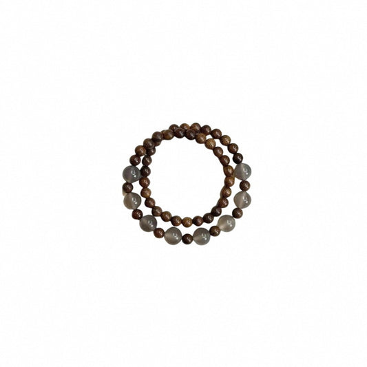 Golden silk sandalwood with smoke purple agate double circle women's beaded simple bracelet