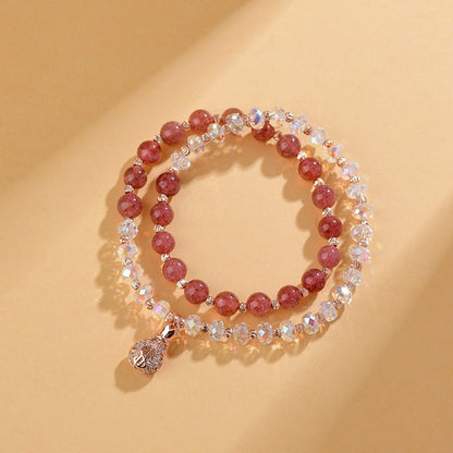 Crystal strawberry crystal double ring bracelet