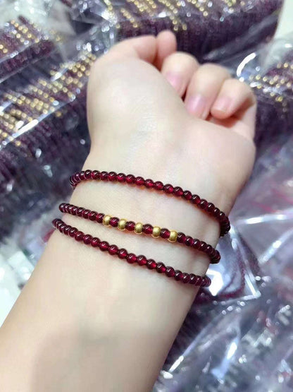 Natural raw garnet A grade burgundy, multi-circle bracelet, women's version three-circle bracelet.