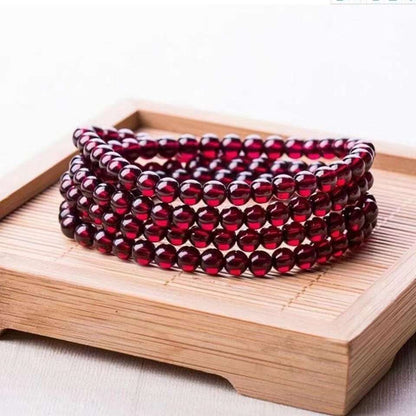 Natural raw garnet A grade burgundy, multi-circle bracelet, women's version three-circle bracelet.