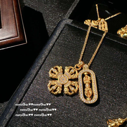 Ancient Taoist gold filigree chisel engraving vajra pestle Pixiu necklace, new Chinese style, Pixiu copper coins stacked with pendant chain