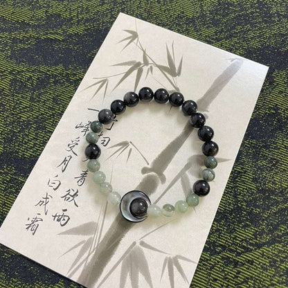Natural Silver Shine Stone 6mm Natural Stone, Black Shell Moon Bracelet Female Obsidian Inner Peace and Healing