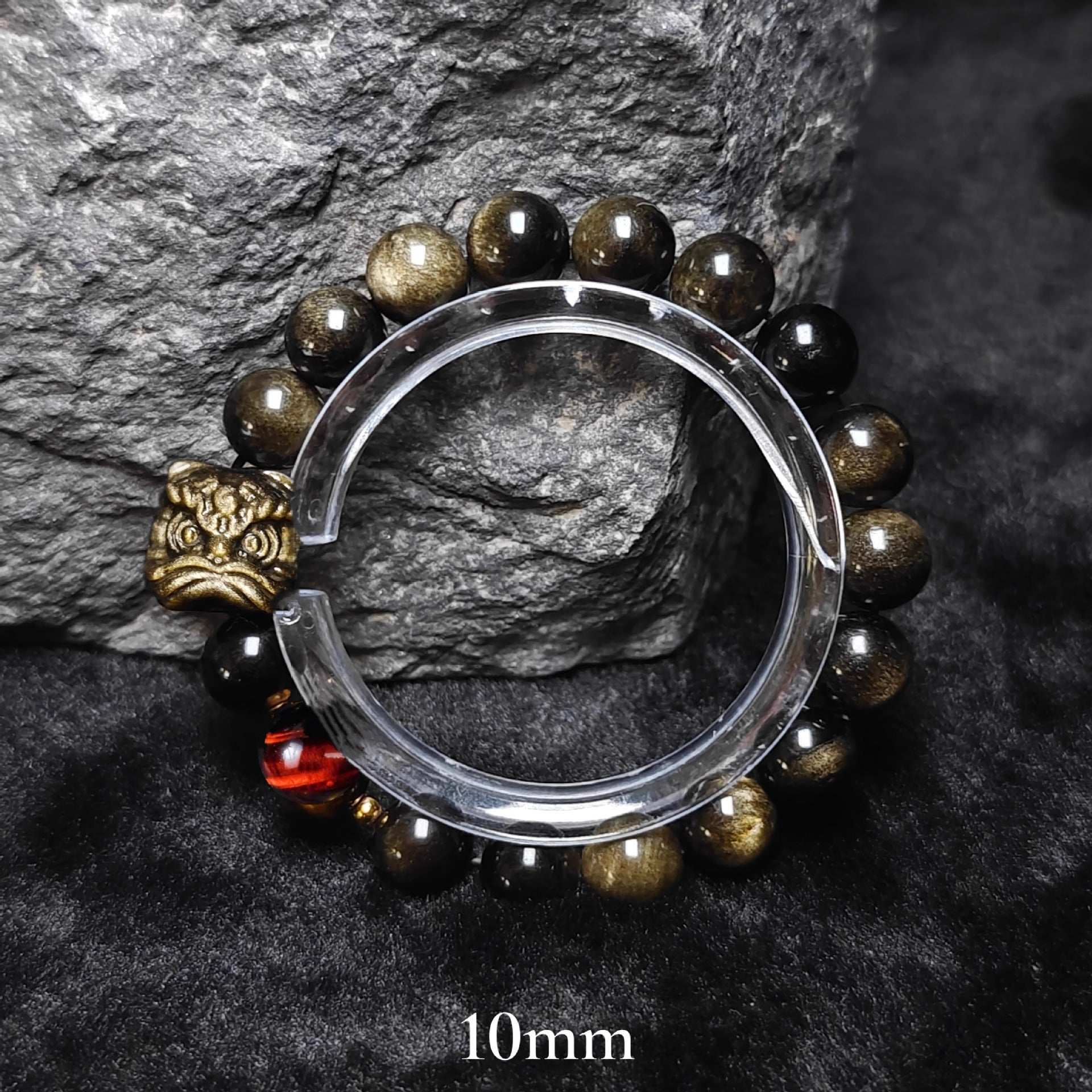Natural silver obsidian bracelet lion dancing male and female couple Wenwan obsidian bracelet gold obsidian jewelry