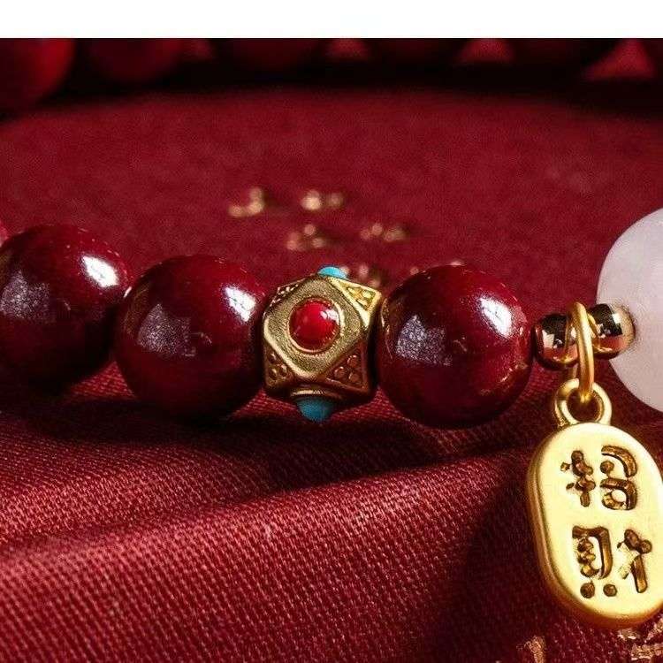 Natural raw ore cinnabar high content prayer men and women the same transshipment lucky bracelet jewelry bracelet natal year gift