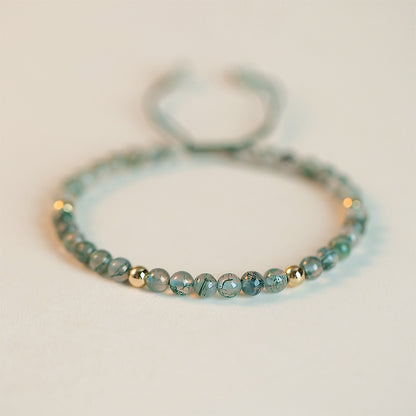 Green aquatic agate bracelet, female crystal transfer beads, hand-woven.