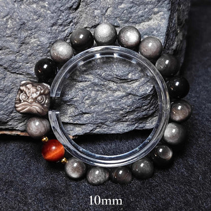 Natural silver obsidian bracelet lion dancing male and female couple Wenwan obsidian bracelet gold obsidian jewelry