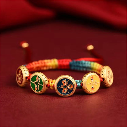 Five-way God of Wealth Transfer Pearl Hand Braided Rope Couple the Year Amulet Bracelet