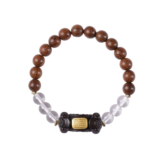 Zen sandalwood Ruyi hand rosary bracelet with white crystal five-stripe hand bracelet.