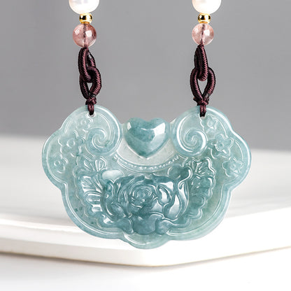 Jade blue water flowers bloom, wealth and auspiciousness, jade pendant, jade pendant, men's and women's safety pendant