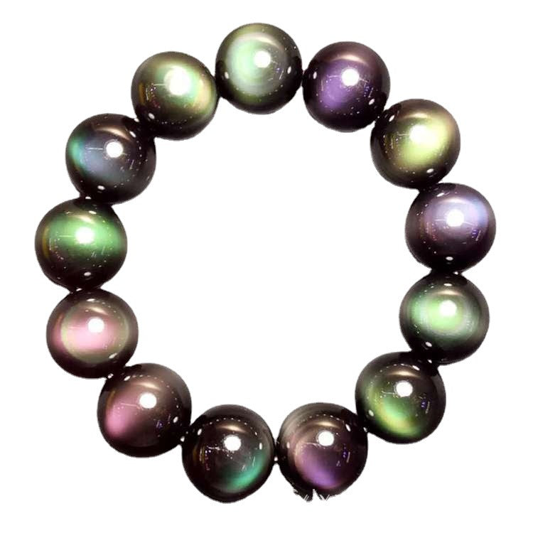 Natural color obsidian bracelet bracelet, green eye purple eye obsidian.