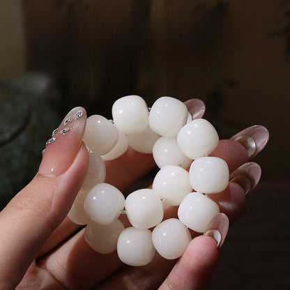 White Jade Bodhi Root Bracelet Women's Buddha Beads Bodhi Beads Meditation Beads