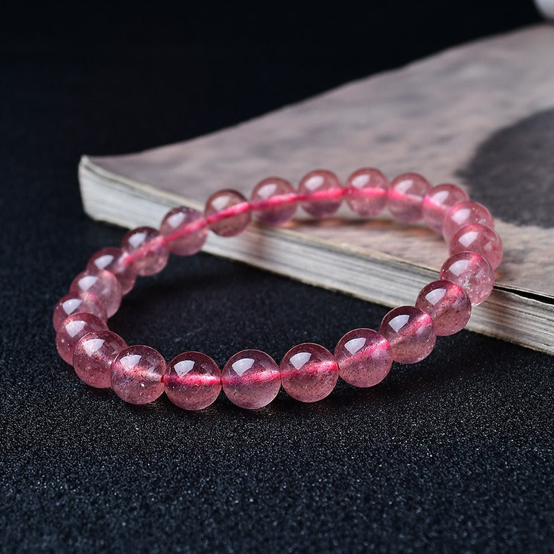 Natural Strawberry Crystal Bracelet Pink Crystal Bead Bracelet Women's Peach Blossom Strawberry Crystal