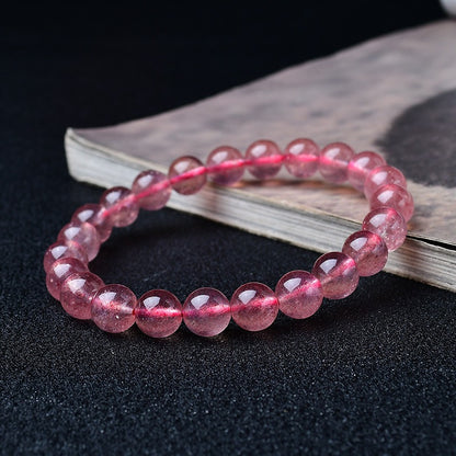 Natural Strawberry Crystal Bracelet Pink Crystal Bead Bracelet Women's Peach Blossom Strawberry Crystal
