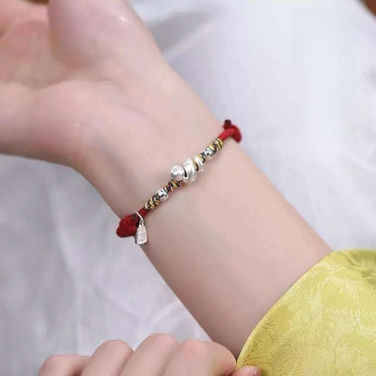 Taoist [Curled Snake] Pure Silver 999 Sterling Silver Boutique Bracelet Men's and Women's New Chinese 2025 Year of the Snake Natal Year Red Hand Rope