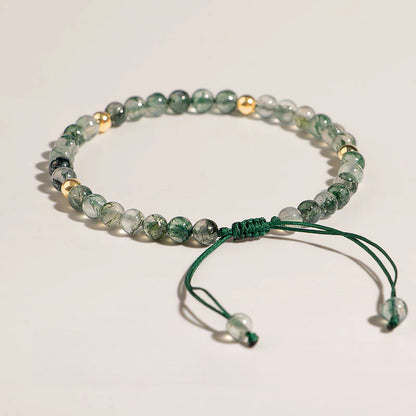 Green aquatic agate bracelet, female crystal transfer beads, hand-woven.