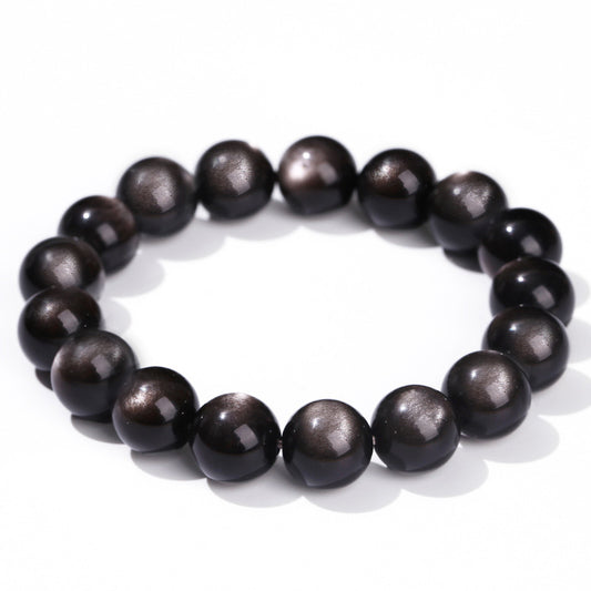 Silver obsidian cat's eye bracelet